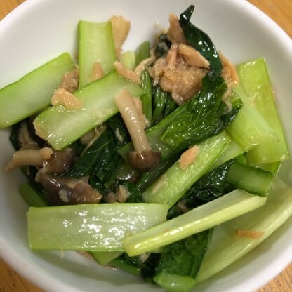 余っていたしめじも入れて作りました。ツナのうまみで小松菜が無限に食べれそうです。とても美味しいレシピありがとうございます♡